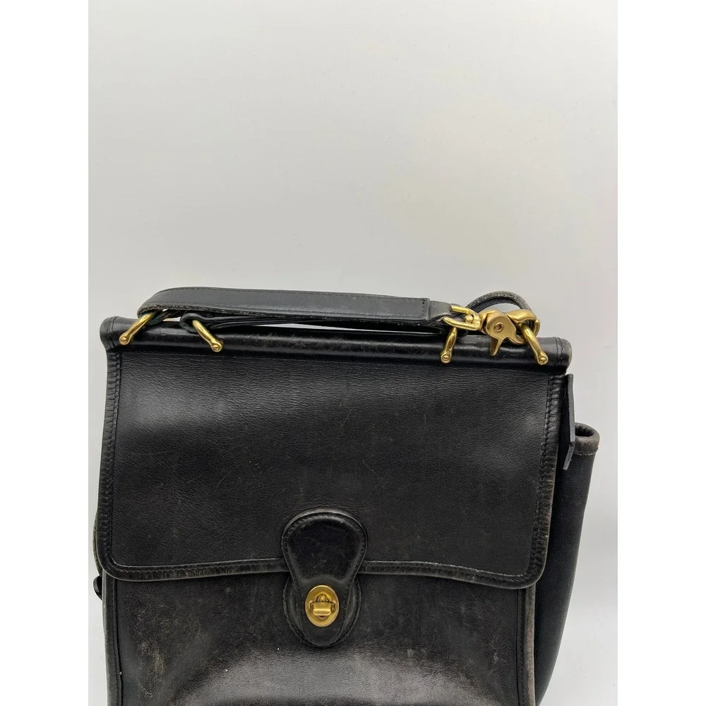 VTG Coach Black Leather Briefcase Messenger Bag Turnlock Brass Hardware G13 9927
